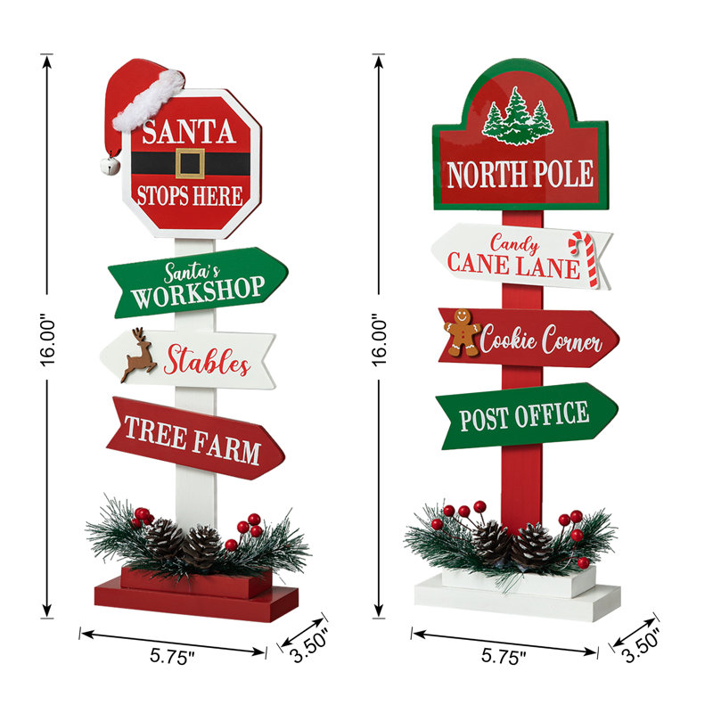 16.5"H Christmas Wooden Sign Table Décor(Set Of 2)