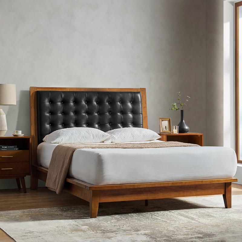  Lit plateforme Aviannah Mid-Century, Très grand, Noir