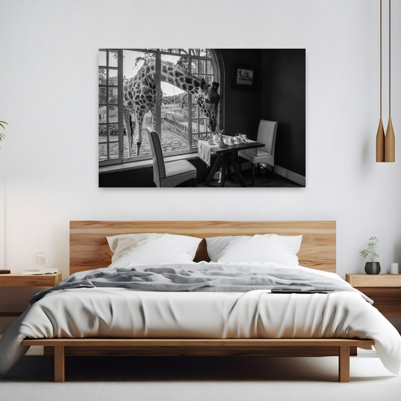Breakfast time Contemporary Giraffe Architecture Wall Art Print 1 Piece Wrapped Canvas Wall Art, 101.6cm H x 152.4cm W