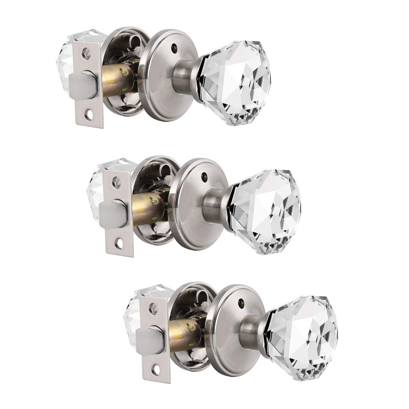 Crystal Door Knobs Keyless Lock with Round Rosette, Oil Rubbed Bronze, Privacy