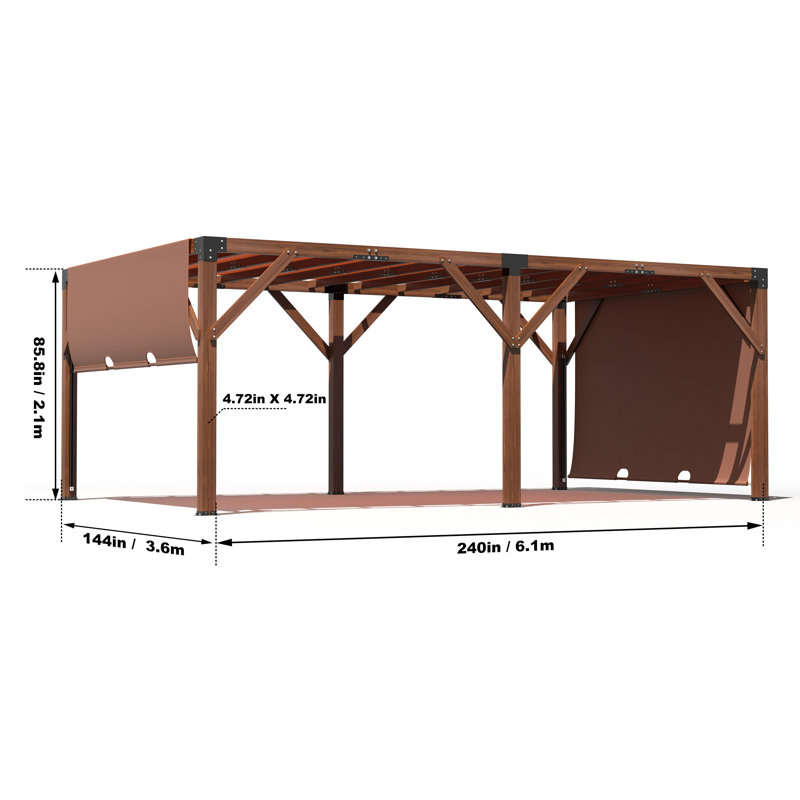 20 pi L 12 pi. Pergola en bois massif avec auvent