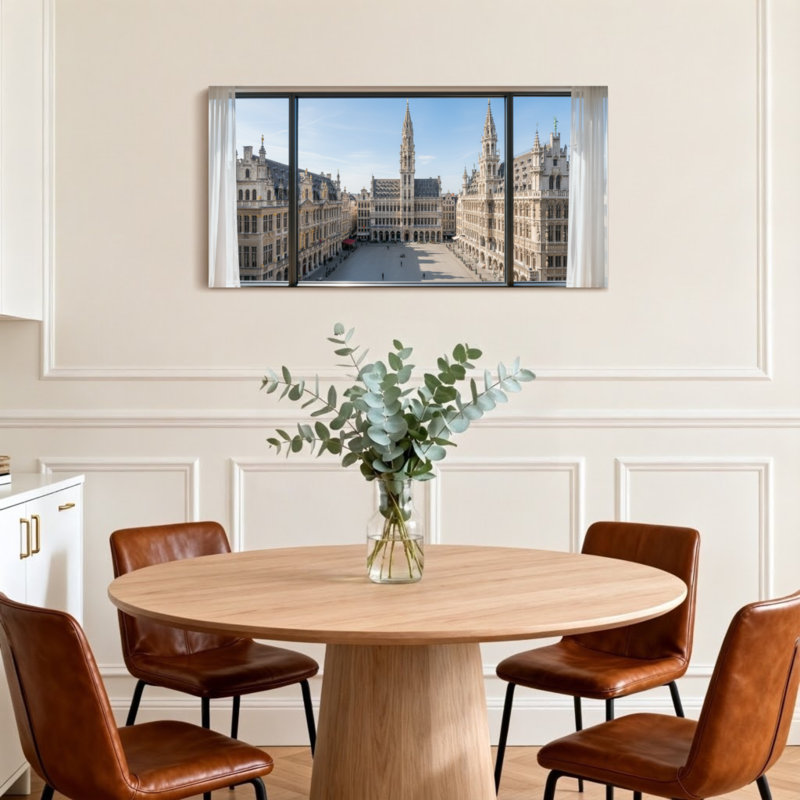 Vue panoramique de la Grand Place de Bruxelles par la fenêtre Z251225161612195202, H 28 po x l 58 po