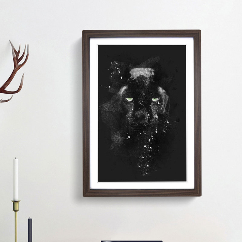 Black Panther in the Shadows - Picture Frame Graphic Art Print, 63cm H x 45cm W x 2cm D, Walnut Framed