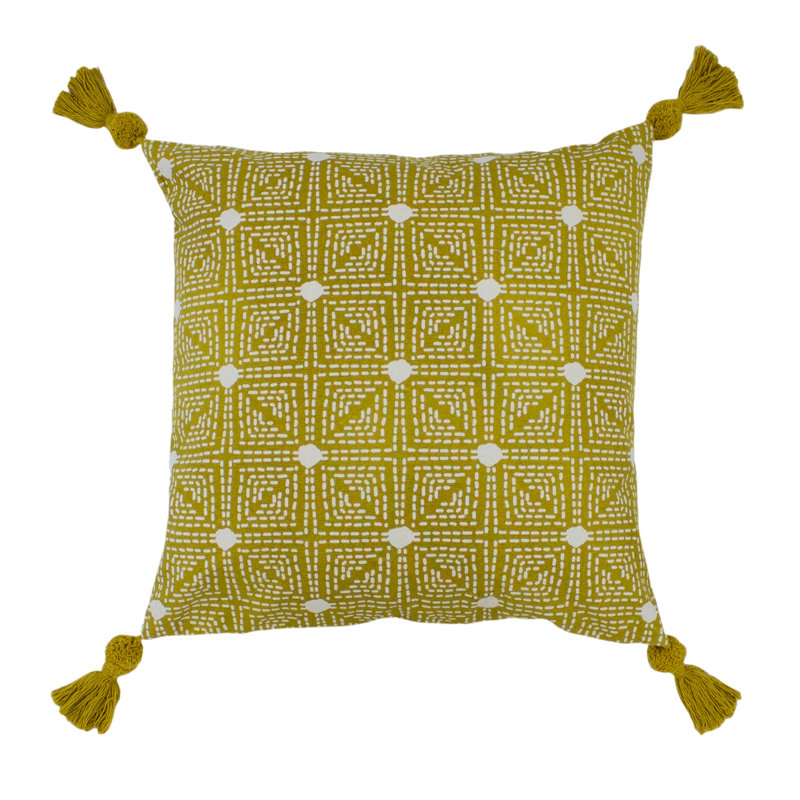 Geometric Square Cushion, Ochre, Polyester