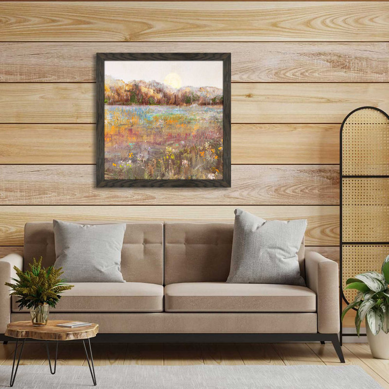 Meadow Moonrise par Katie Swatland - Peinture, L 25,5 po x H 25,5 po, Cadre noir