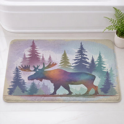 Moose In Forest Silhouette Bath Mat