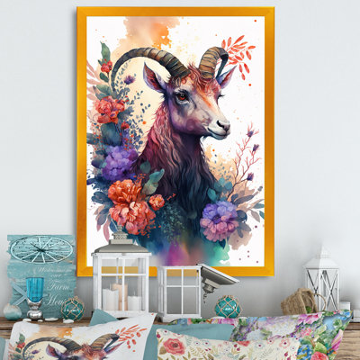 «Cute Goat Floral Art I», peinture sur toile