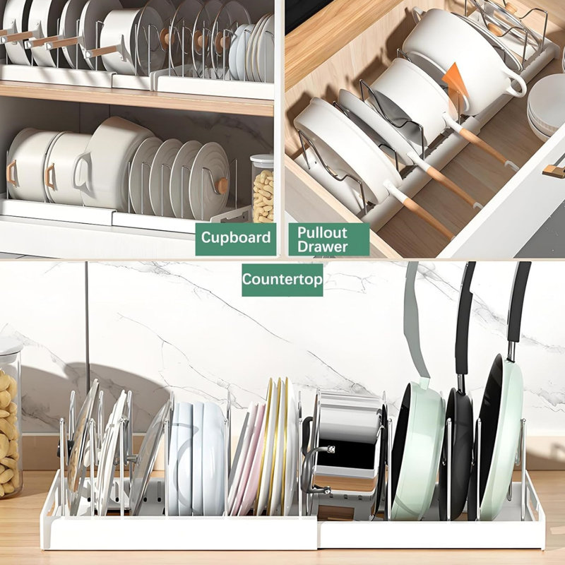 Expandable Pots and Pans Organizer Under Cabinet,Set of 2