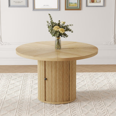 Table de salle à manger de 47,2 pouces de style rond en bois avec rangement à double couche et forme de colonne romaine - avec une finition en grain de bois classique, elle crée une atmosphère éternelle et élégante pour votre salon