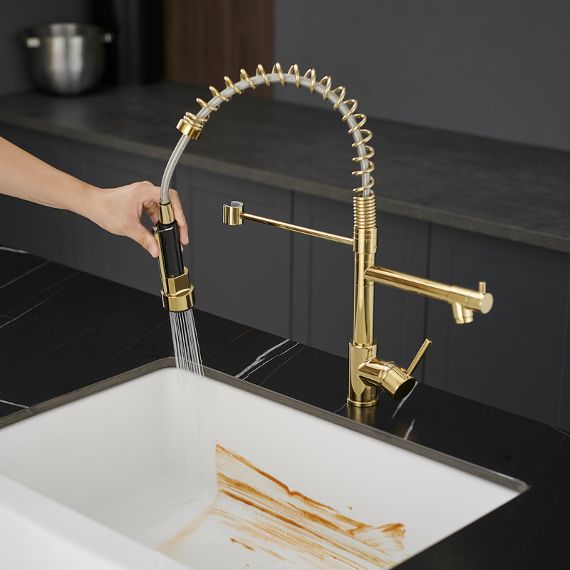 Clihome Pull Down Kitchen Faucet, Gold