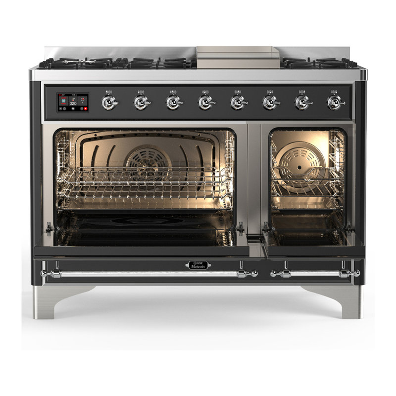 Majestic III Series 48 Inch Dual Fuel Range with 5 Sealed Burners, Griddle, Frenchtop in Matte Graphite (Natural Gas, Burnished Trim)