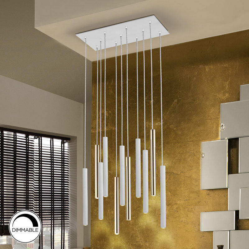 Kuhlmann 11 - Light LED Cluster Pendant, Bright Gold/Matt White