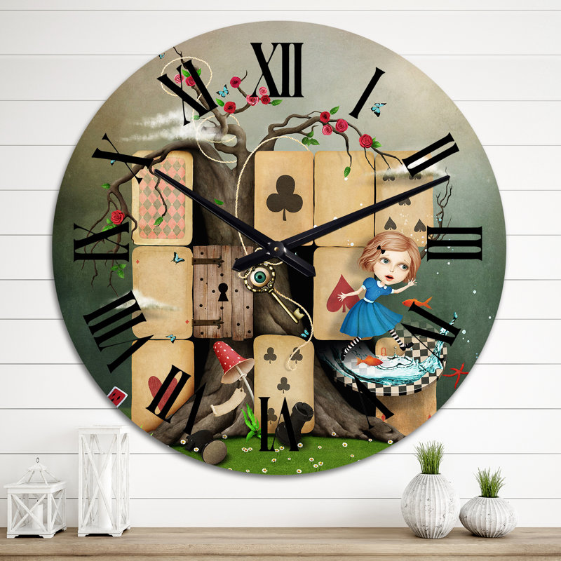 Alice au pays des merveilles Cardhouse - Horloge murale pour enfants, Grand