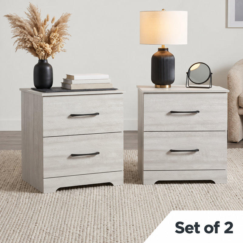  Arkia 2 Drawer Nightstand, Dusty Gray Oak