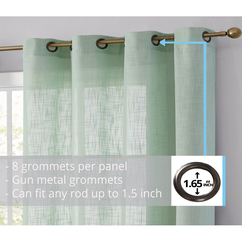 Aleksander Faux Linen Semi Sheer Grommet Curtain Pair, 54" W x 84" L, Seafoam Green
