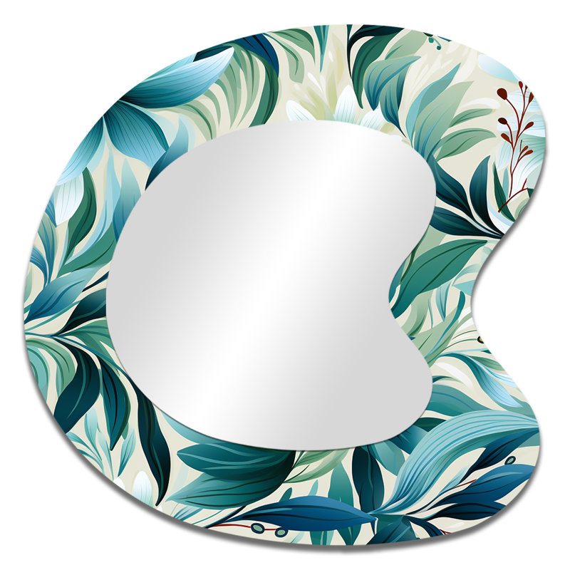 Motif botanique Ferdinanda Oceanic Foliage - miroir mural décoratif asymétrique tropical, miroir de forme unique tropical, impression d'art en métal