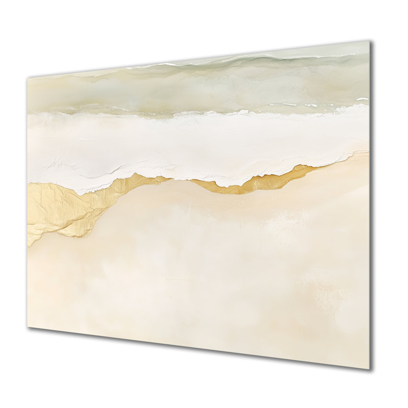 Horizon tropical doré et blanc à la plage - décor métallique abstrait, impression sur métal moderne, L 32 po x H 16 po