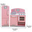 Ensemble de cuisine et de réfrigérateur de jeu en bois rose rétro de 2 pièces-10444362
