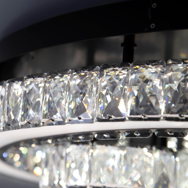 Lustre moderne en cristal à intensité variable, Noir mat