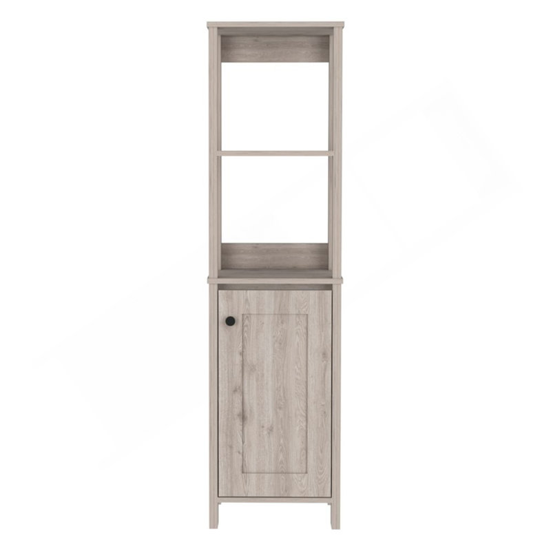 Linen Cabinet, Two Interior  Shelves, Two Open Shelves, Single Door, Gray