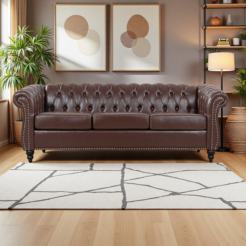 Canapé Chesterfield 84,65 po, Marron foncé
