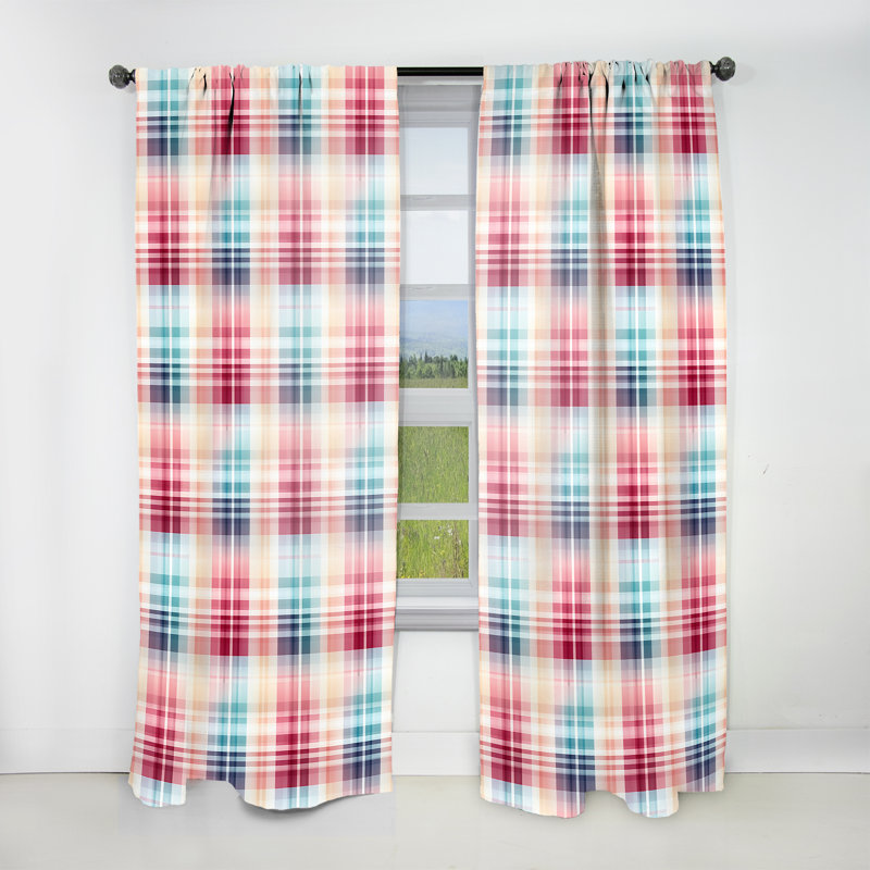 Motif à carreaux rétro bleu et rose - Rideau en velours rétro - obscurcissant - 1 panneau, L 52 po x L 63 po