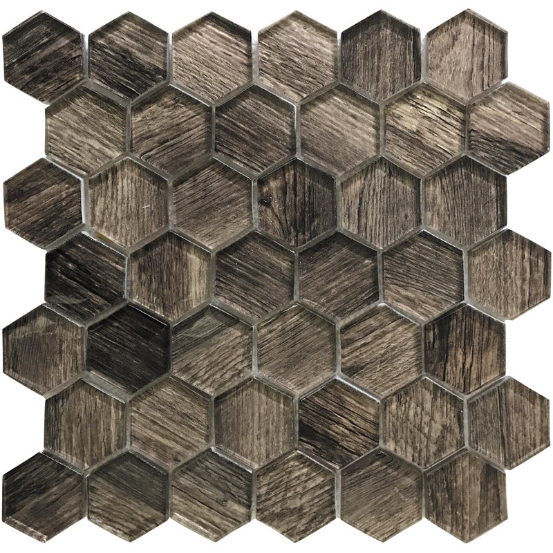 1.9" x 1.9" Glass Hexagon Mosaic Tile, Dark Brown