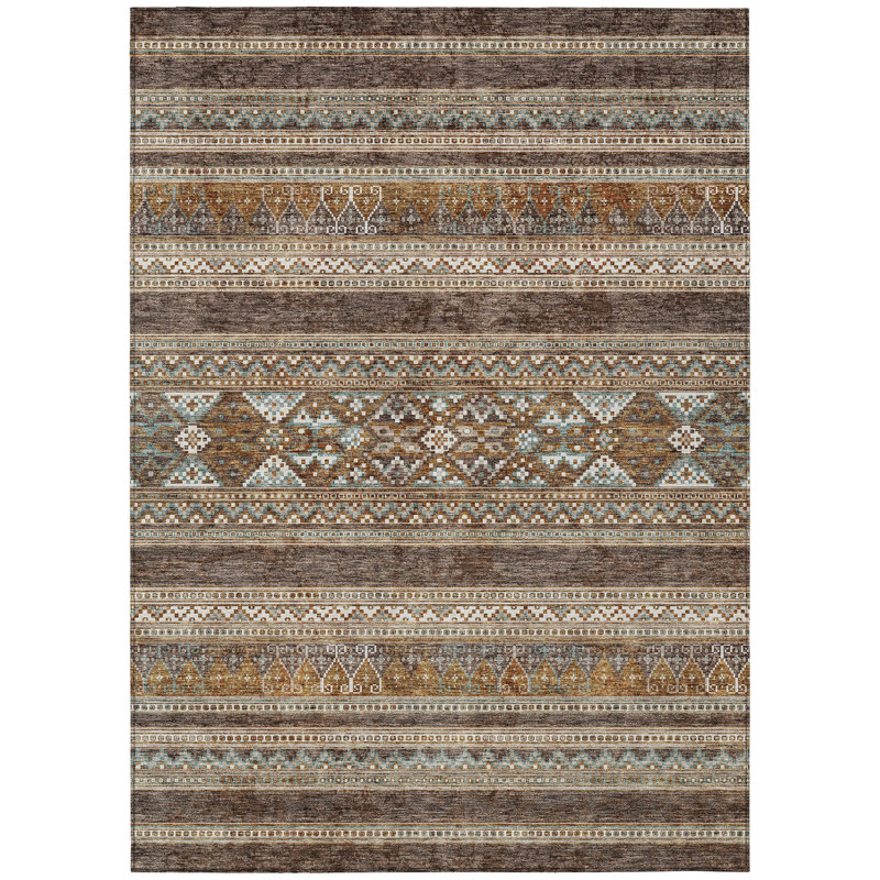 3' X 5' Chocolate And Gray Southwestern Washable Indoor Outdoor Area Rug
