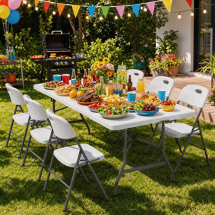6ft Foldable Plastic Utility Table, Heavy-Duty Portable Folding Table with Handle, White for Parties & Events