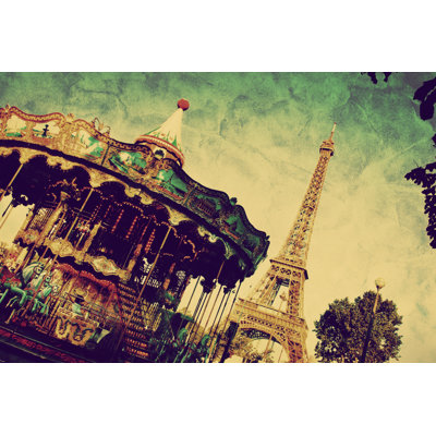 Manatuto Eiffel Tower And Carousel - Wrapped Canvas Print