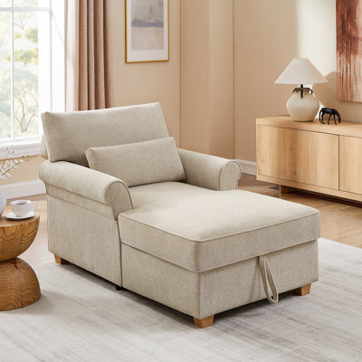 37.4’’ Upholstered Storage Chaise Lounge With Adjustable Backrest