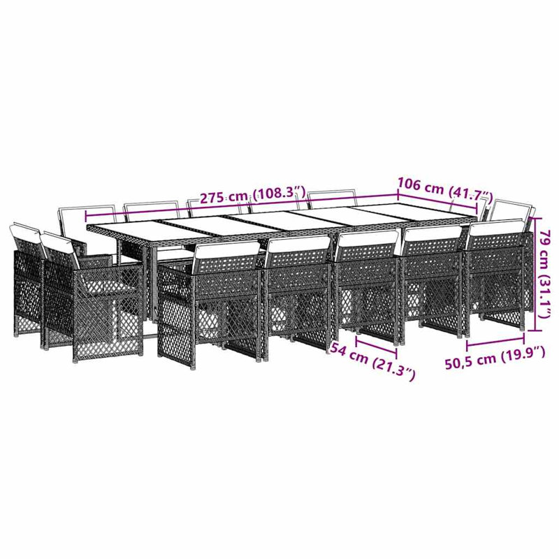 Patio Dining Set with, 15 Pieces: Table, 14 Chairs, Grey, Grey