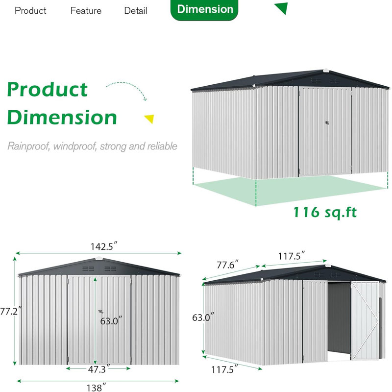 10 ft. W x 12 ft. D Metal Storage Shed, White