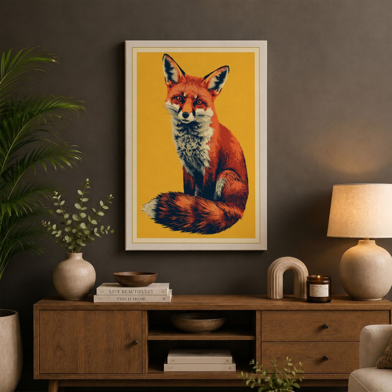 Golden Fox Portrait Modern - Wrapped Canvas, 24x16 - 61.0 x 40.6 cm, Cream Border