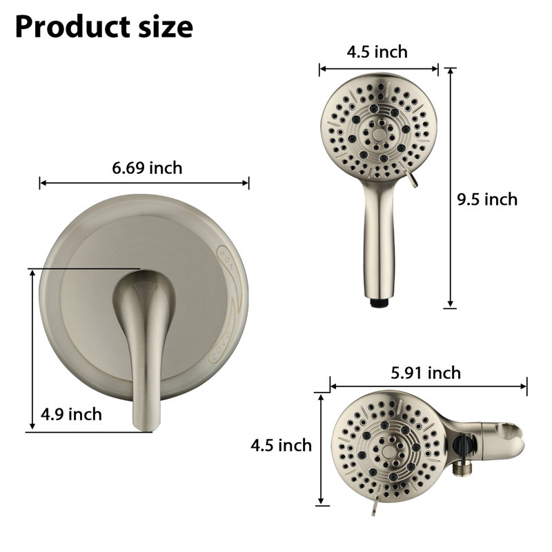 Pomme de douche à main avec 6 modèles de jet - corrosion, nickel brossé, débit réglable, laiton, pluie murale avec brouillard électrique et 5 autres modes de finition nickel