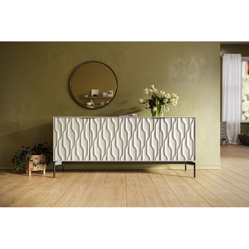 Mesa 79.5'' W Sideboard, Stone/Brushed Carbon