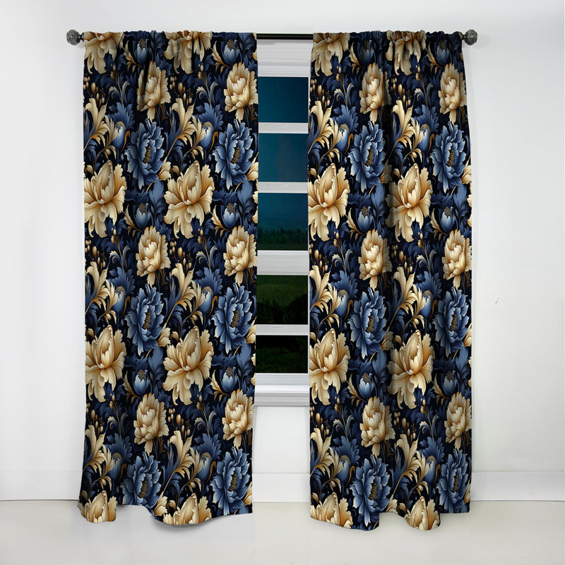 Celestial Blue Damask Mirage - Rideau damassé - Rideau occultant damassé - 1 panneaux, L 52 po x L 95 po