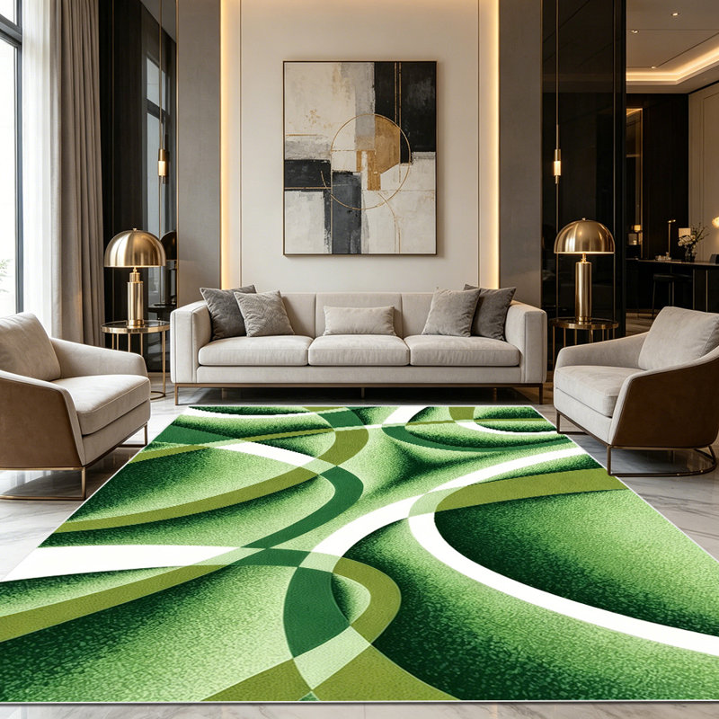 1PC Abstract Green Swirl Geometric Pattern area rugs for Living Room, Soft, All seasons, Easy-maintain, Washable Indoor mat, Under Table suitable for dining room, bedroom, home office, entryway, kitchen, Home Decor, Outdoor Decor.