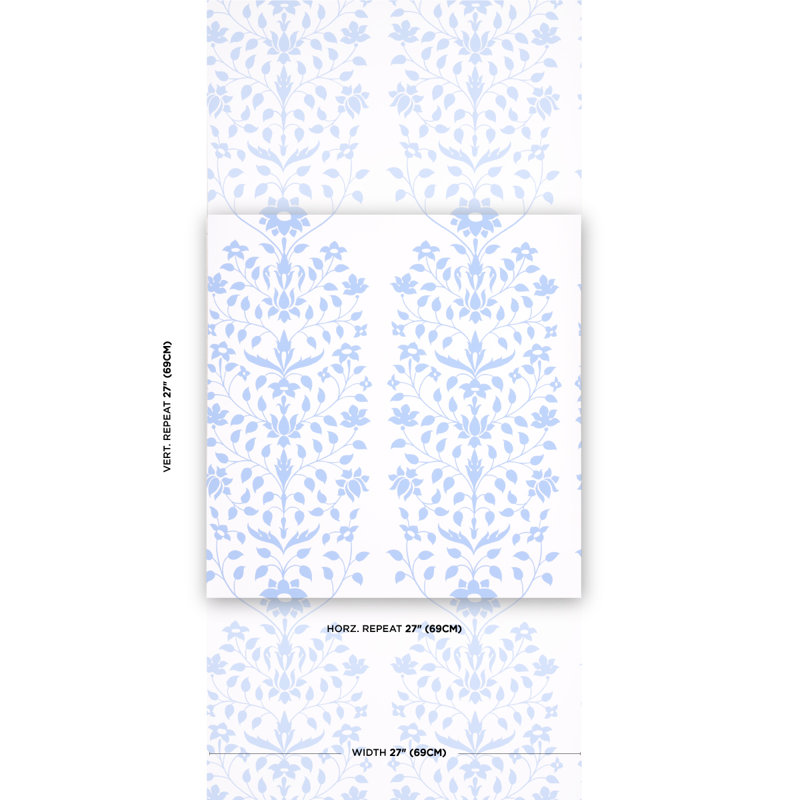 Schumacher x Marie-Anne Oudejans Jaipur Mughal Flower Wallpaper, Blue