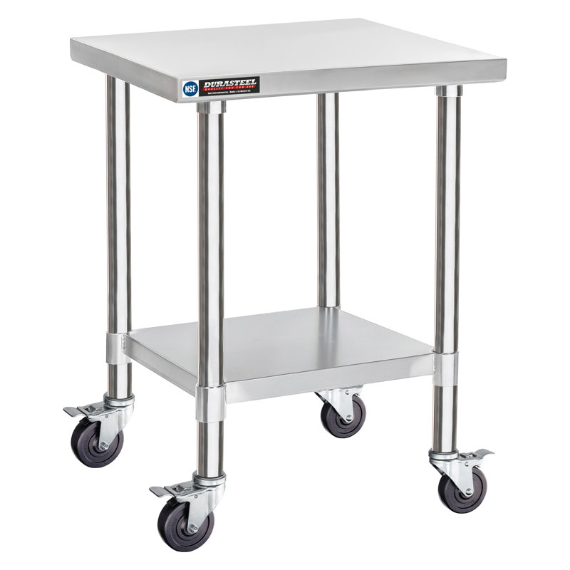 24 x 24 Inch Stainless Steel Movable Work Table with Under Shelf