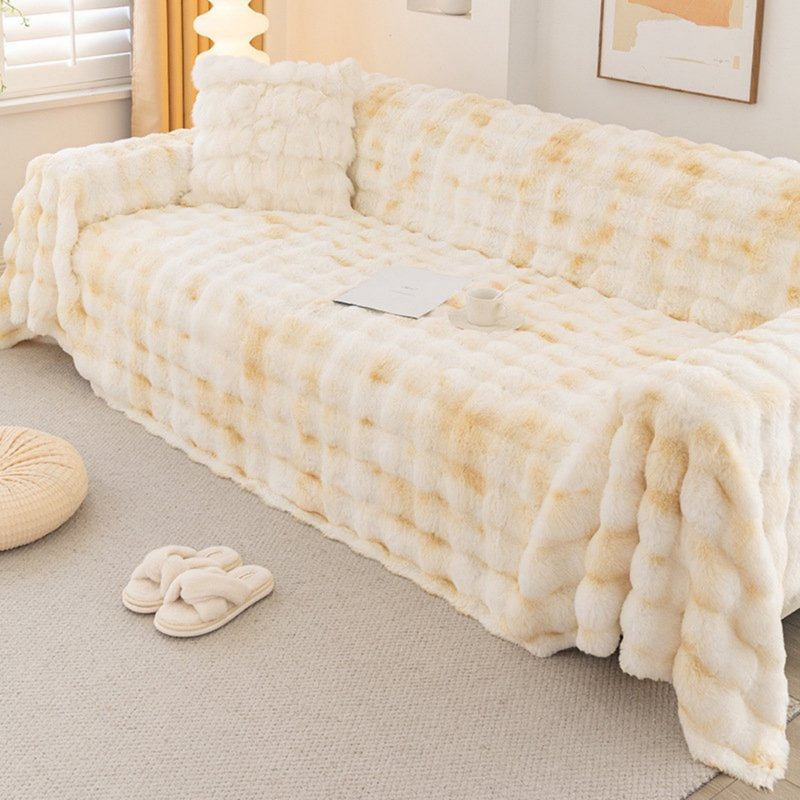 Tie-Dye Faux Rabbit Fur & Flannel Weighted Throw Blanket, Ultra Soft & Cozy for Sofa Couch Bed, 230cm x 275cm, Tie-Dye-Pink