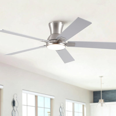 52" Modern Brushed Nickel Finish Reversible Quiet Motor Ceiling Fan With Light And Remote Control