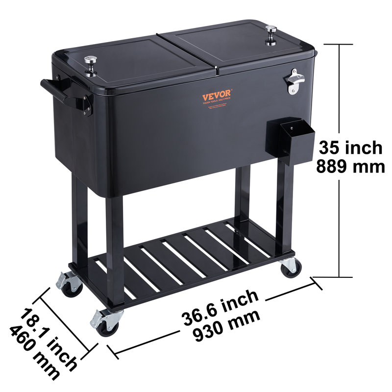 Station de service / chariot à roulettes avec refroidisseur de patio pour 80 litres VEVOR, Noir