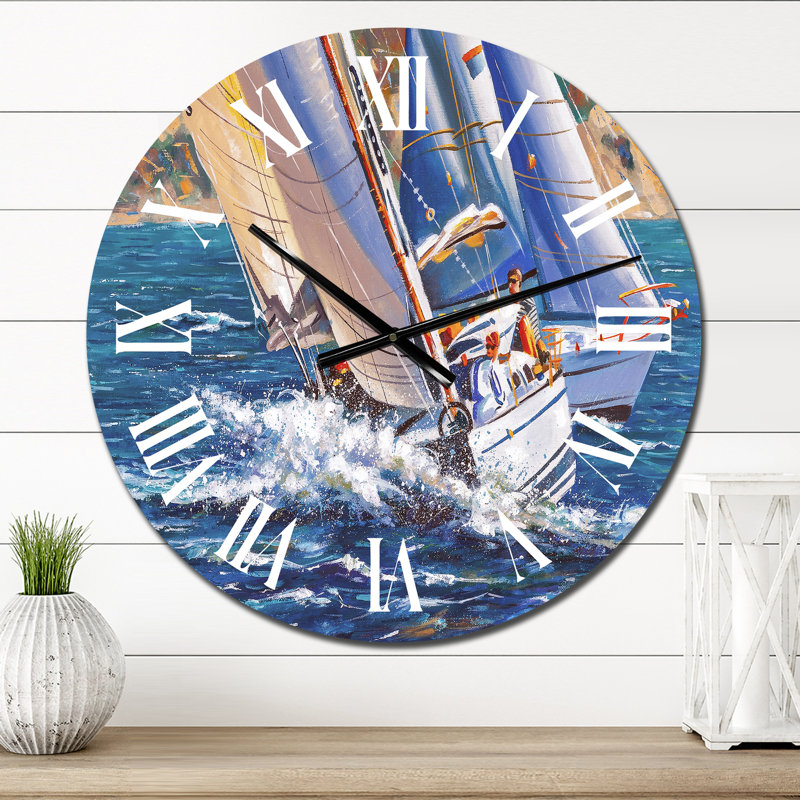 Voile régate sur mer sauvage - Horloge murale nautique et côtière, Surdimensionné
