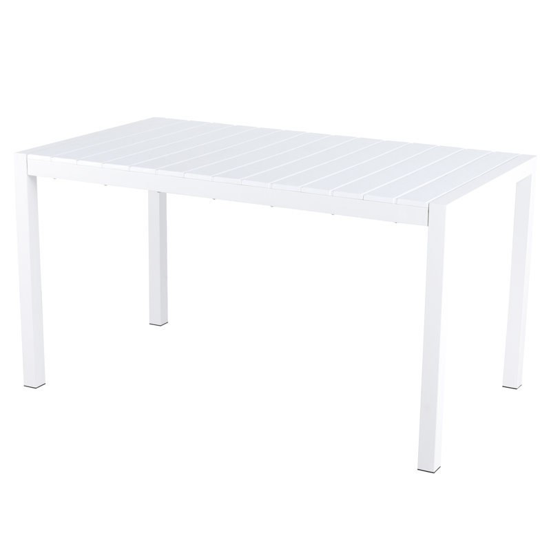 Table de salle à manger moderne blanche de 55 pouces pour barbecue, au bord de la piscine, balcon - plateau de table léger en PP, pieds en métal avec patins antidérapants, longue installation au bord de la piscine et projets d'artisanat d'intérieur tout temps, décoloration / égratignure