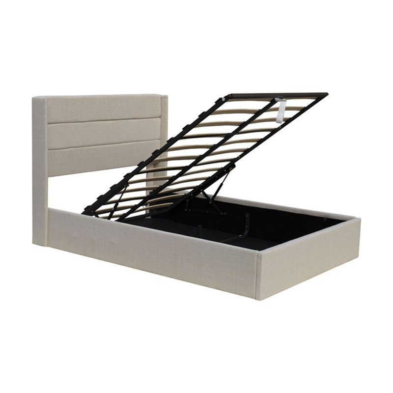 EASE Linen Pneumatic Lift Up Bed Frame Bed, Beige, Double (4'6)