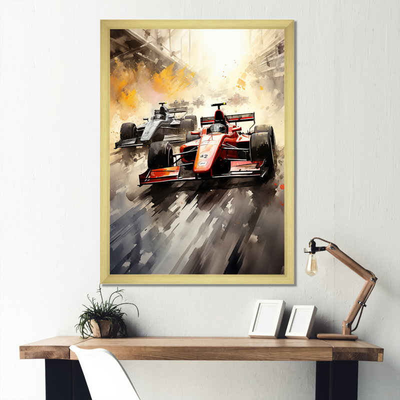 Formule 1 Speed Car Speedway Fury 4 - Art de course sur rails, Cadre flottant noir, H 32 po x l 16 po x P 1 po