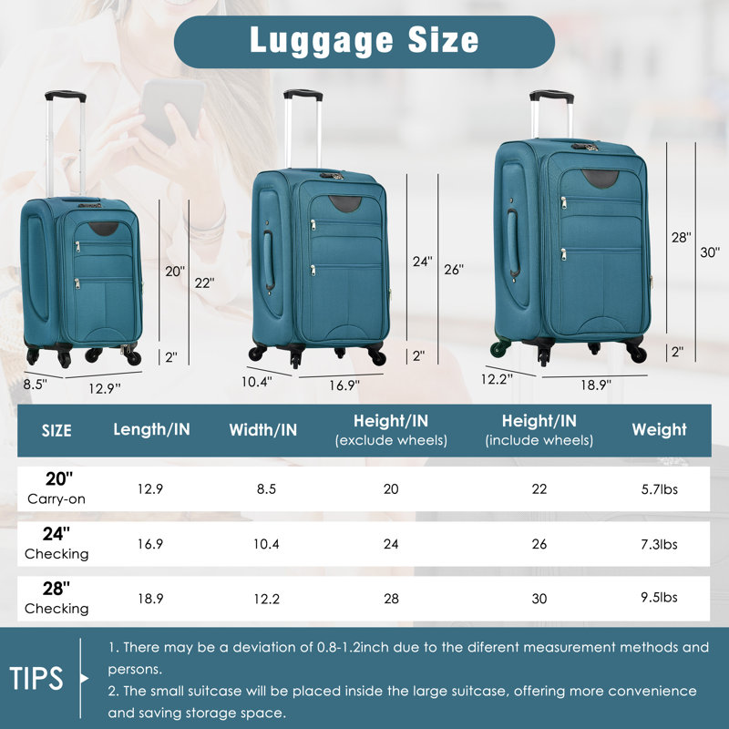 Ensemble de valise extensible avec sac de voyage 3 pièces Softside, Green