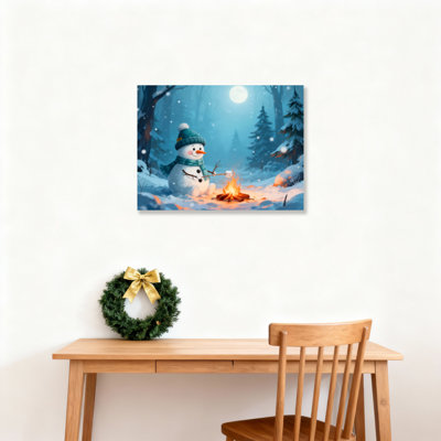 «Snowman Campfire Winter», art mural sur toile
