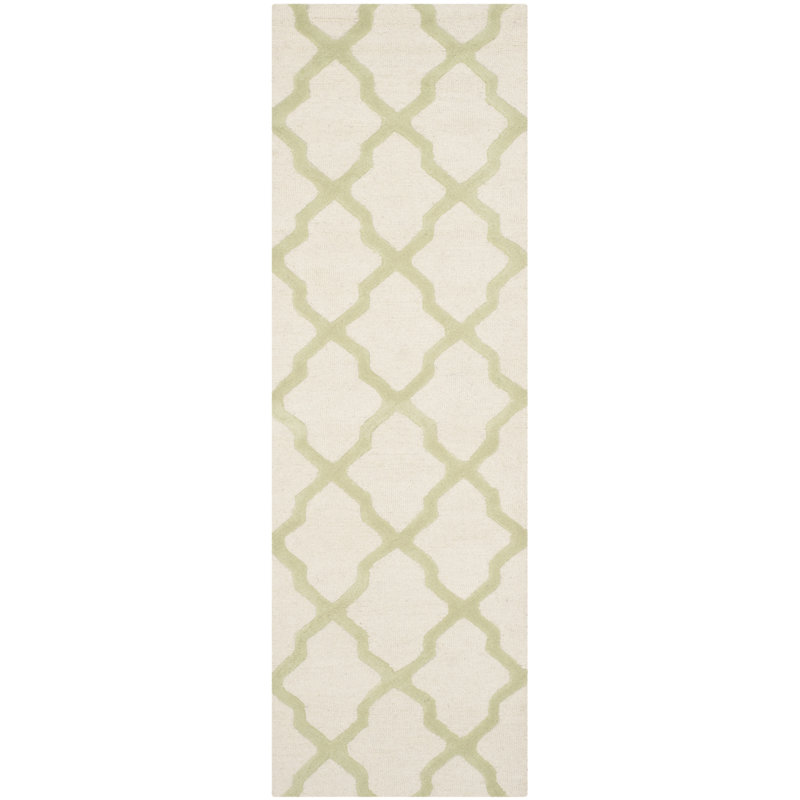 Cannen Hand Tufted Wool Geometric Rug, Runner 2'6" x 8', Ivory/Light Green